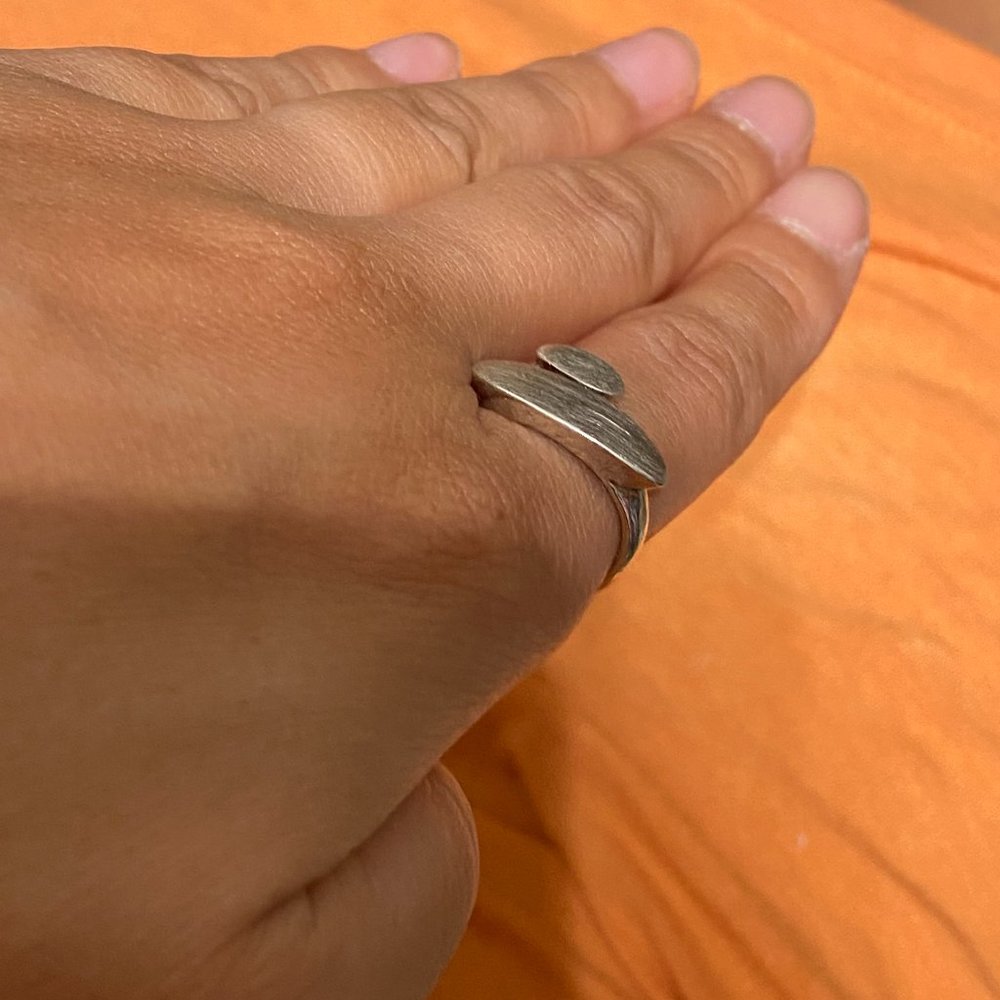 Silver Adjustable Oval Double Ring - image 7